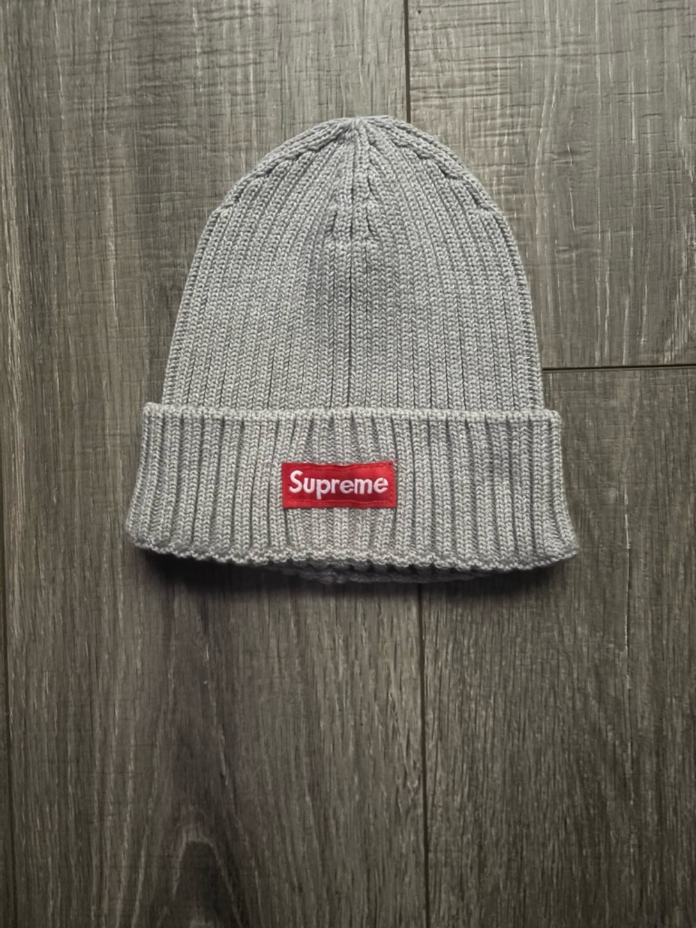 Supreme Light Grey and Red Beanie New